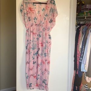 Pink floral print kimono